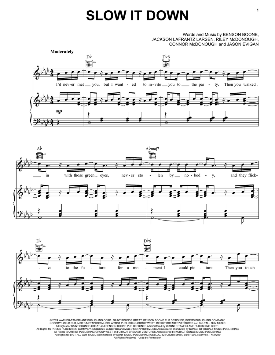 Slow It Down Piano, Vocal, Guitar scores gallery preview page 1