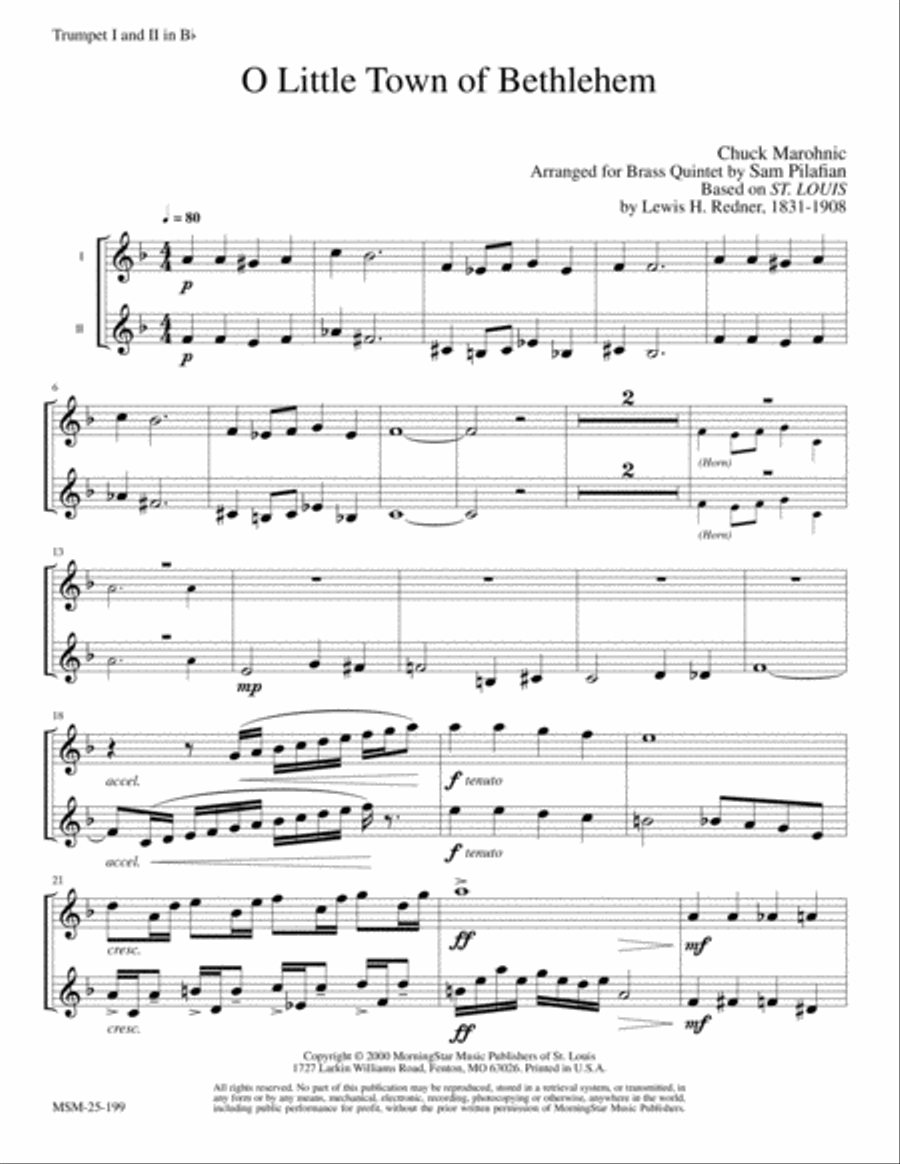 O Little Town of Bethlehem (St. Louis) Brass Quintet scores gallery preview page 4