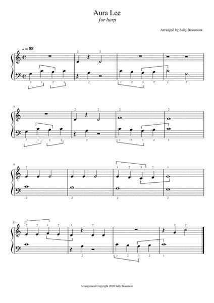 Aura Lee - Beginner Childrens Song for Harp image number null