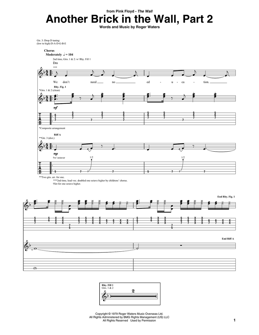 Another Brick In The Wall, Part 2 Acoustic Guitar scores gallery preview page 1