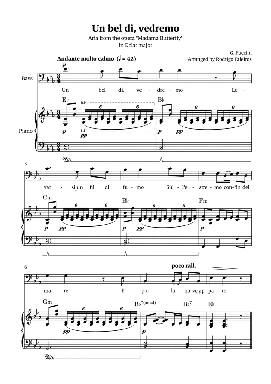 Un Bel Di Vedremo (from Madama Butterfly) - for Bass - in Eb major Voice scores gallery preview page 1
