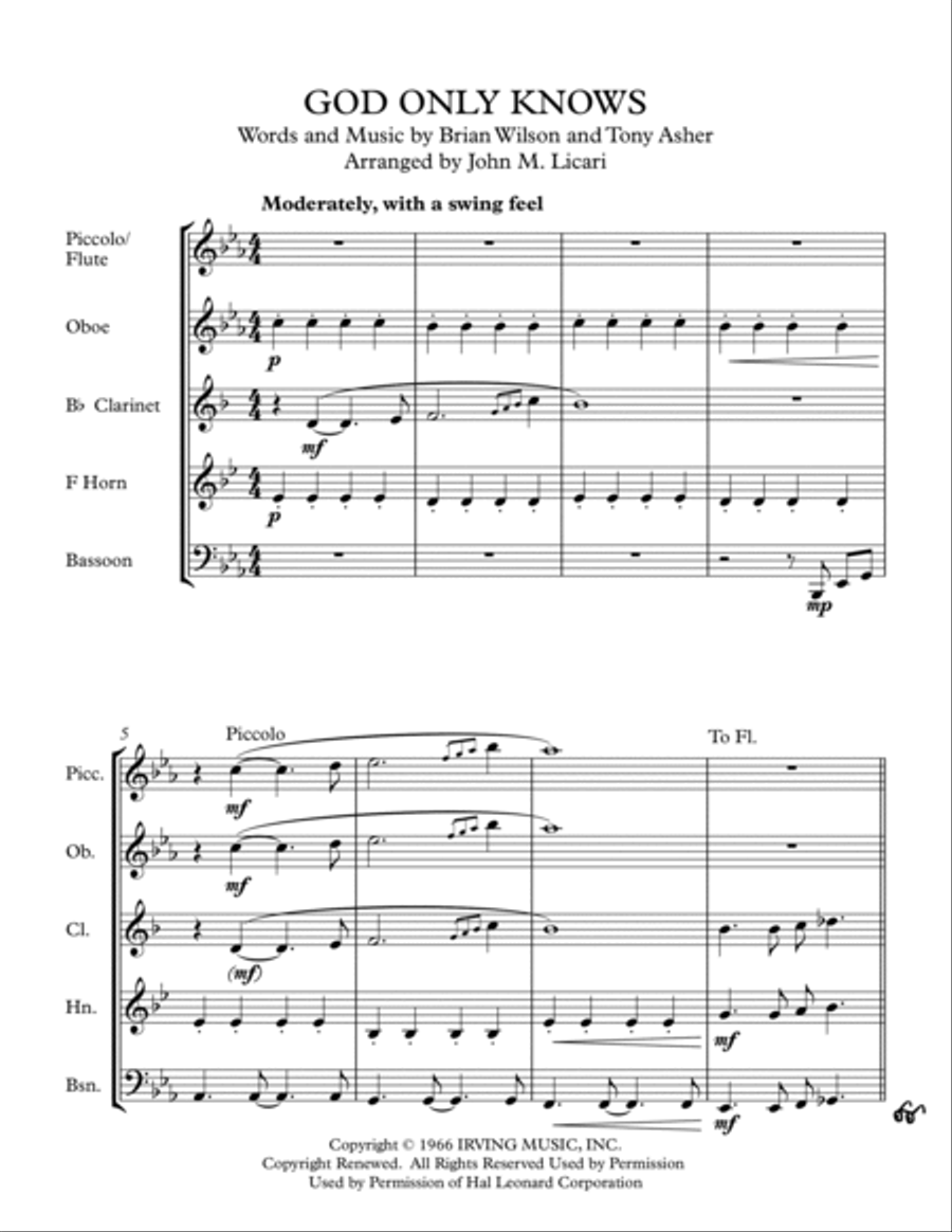 God Only Knows Woodwind Quintet scores gallery preview page 2