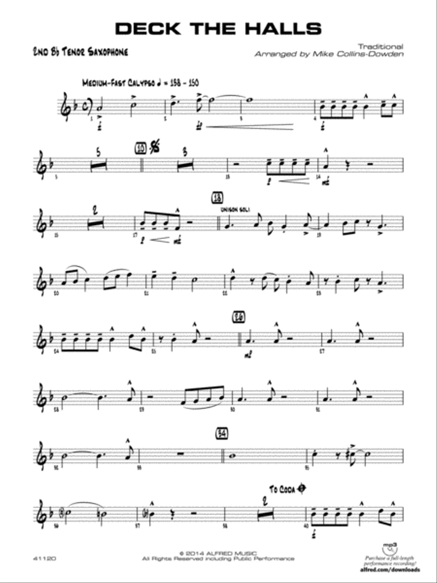 Deck the Halls: 2nd B-flat Tenor Saxophone Jazz Ensemble scores gallery preview page 1