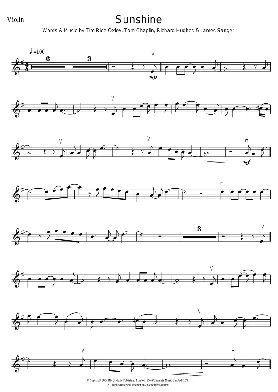 Sunshine Violin Solo scores gallery preview page 1