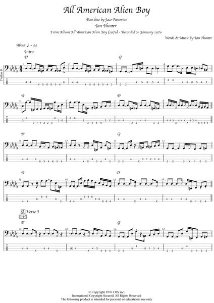 Jaco Pastorius - All American Alien Boy - (with Ian Hunter) - Complete and accurate Bass Transcription with tab image number null