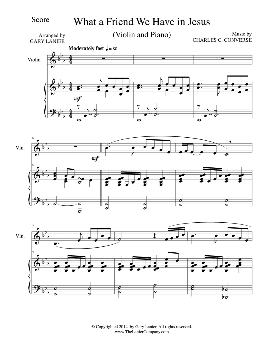 WHAT A FRIEND WE HAVE IN JESUS (Violin/Piano and Vln Part) String Duet scores gallery preview page 1