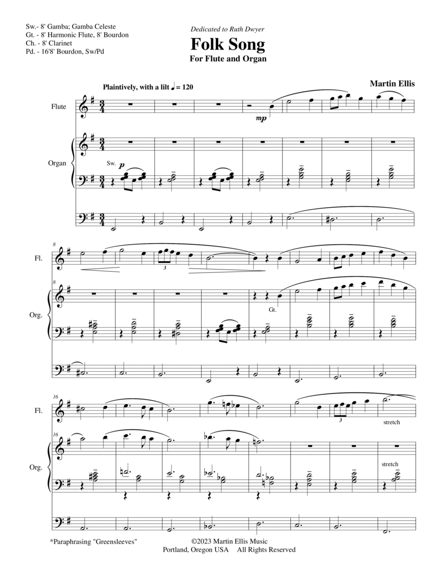 Folk Song for Flute and Organ (Organ Duet Optional)