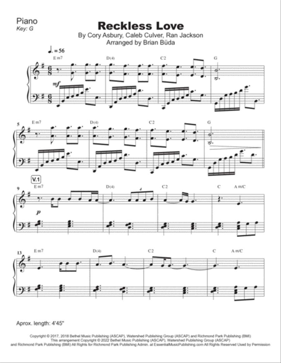 Reckless Love Piano Solo scores gallery preview page 2