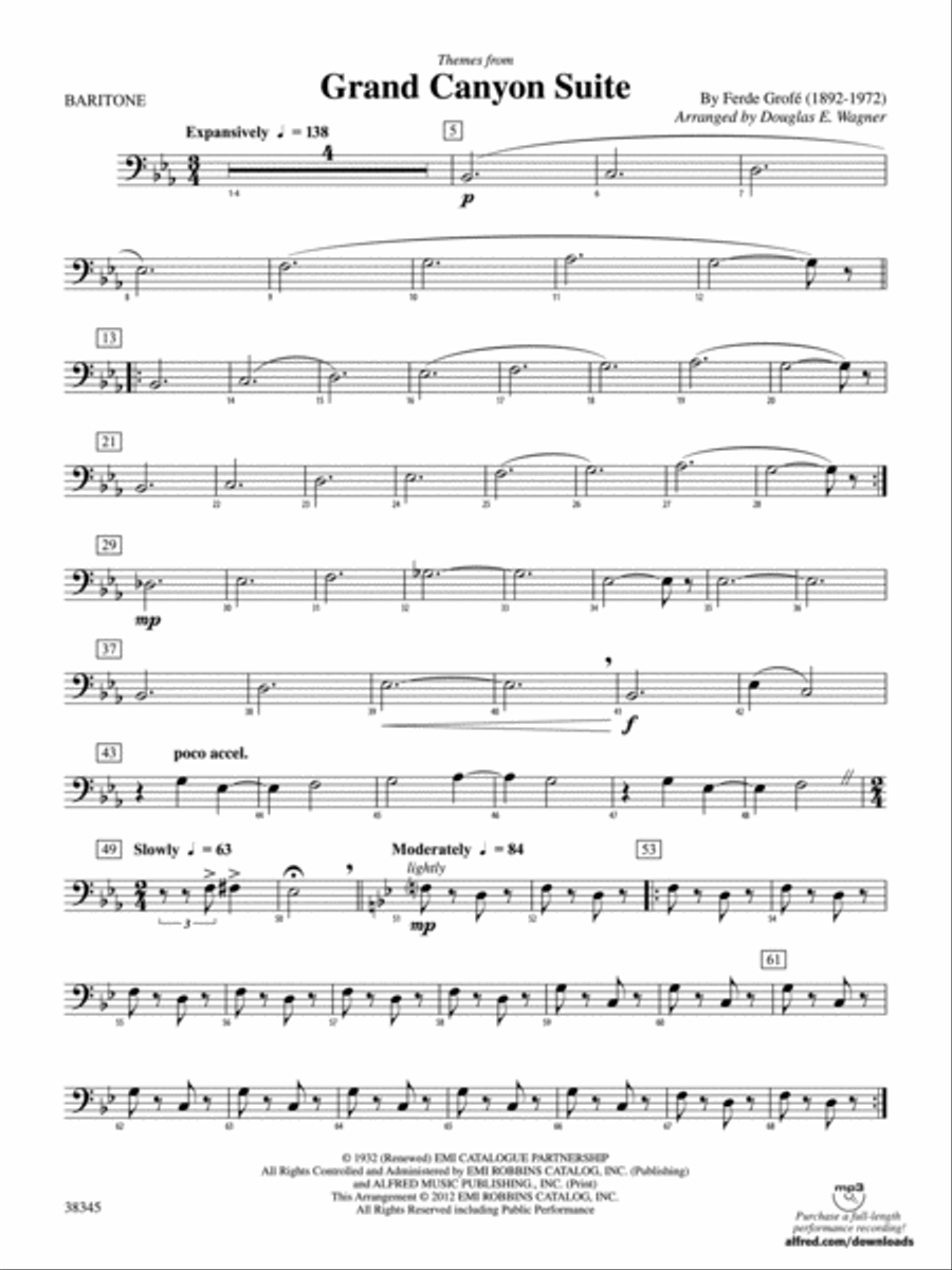 Grand Canyon Suite, Themes from: Baritone B.C. Concert Band scores gallery preview page 1