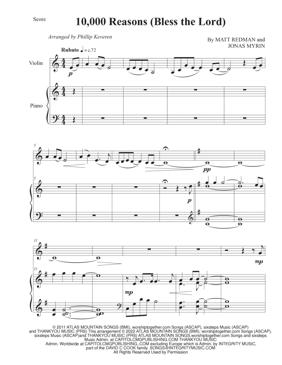 10,000 Reasons (bless The Lord) Violin Solo scores gallery preview page 1