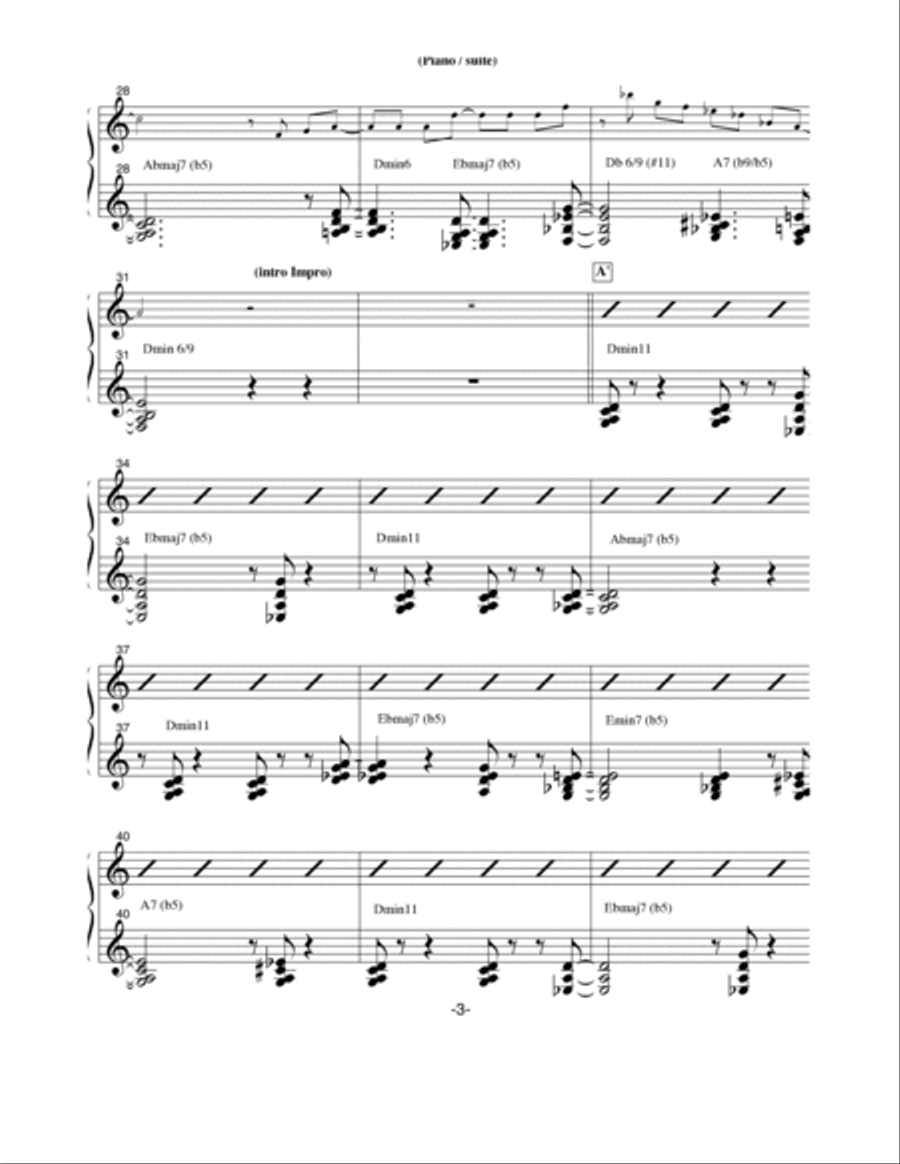 Jazz à Nous / Pour quatuor de Saxophones, guitare, Contrebasse et Batterie - Score Only Jazz Ensemble scores gallery preview page 3