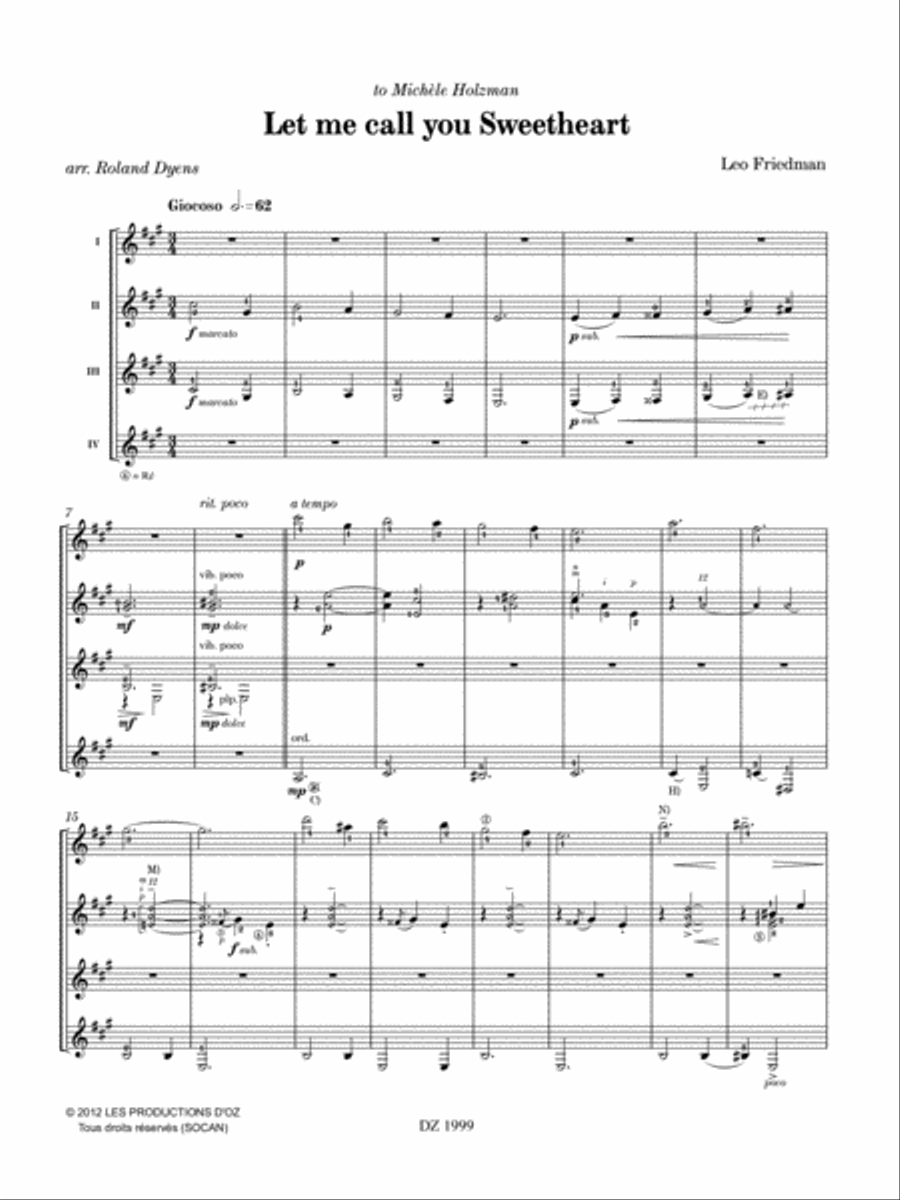 Les 100 de Roland Dyens - Let me call you Sweetheart Guitar Ensemble scores gallery preview page 5