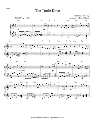 The Turtle Dove - folk song arranged for easy piano - no black notes required
