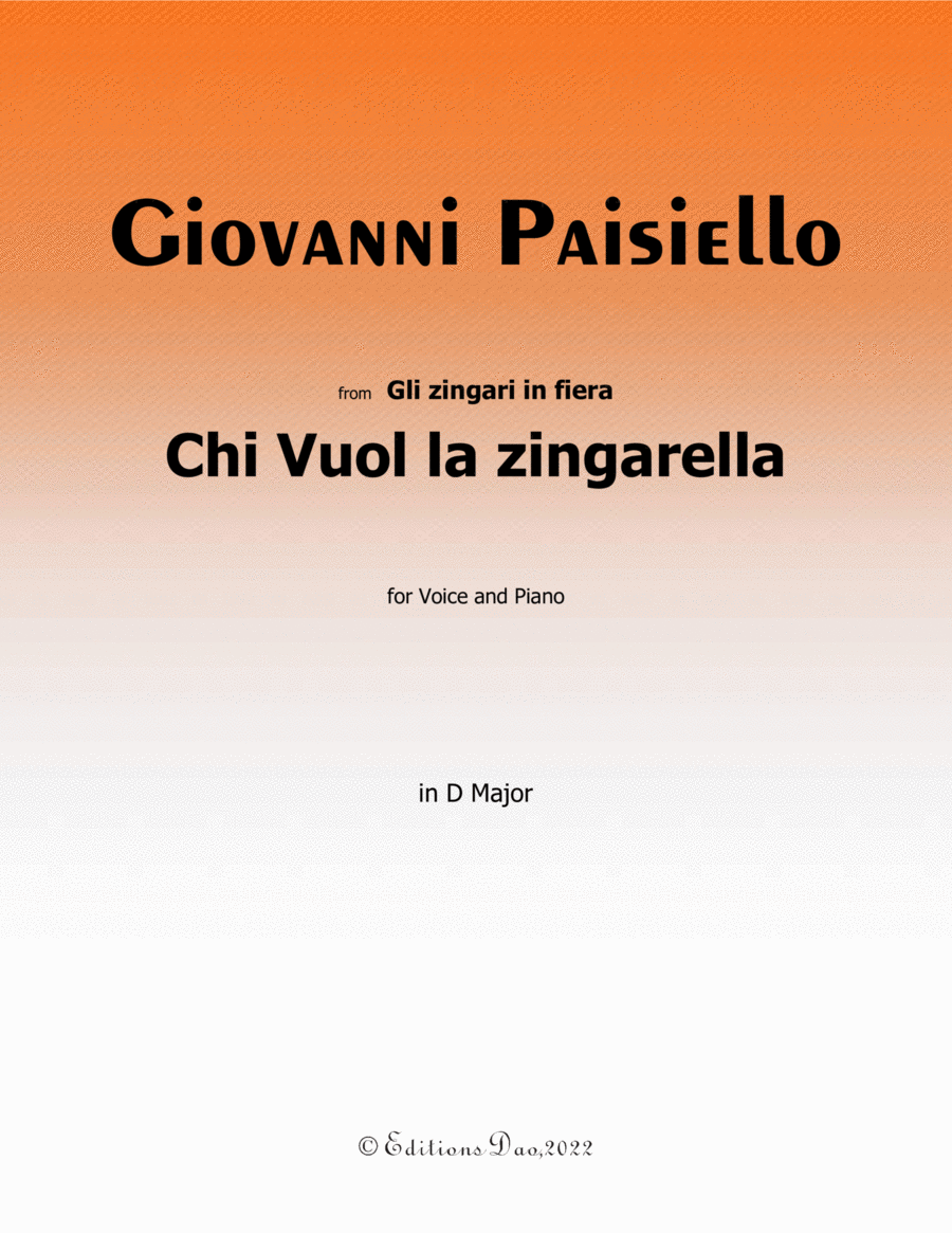 Book cover for Chi Vuol la zingarella, by Paisiello, in D Major