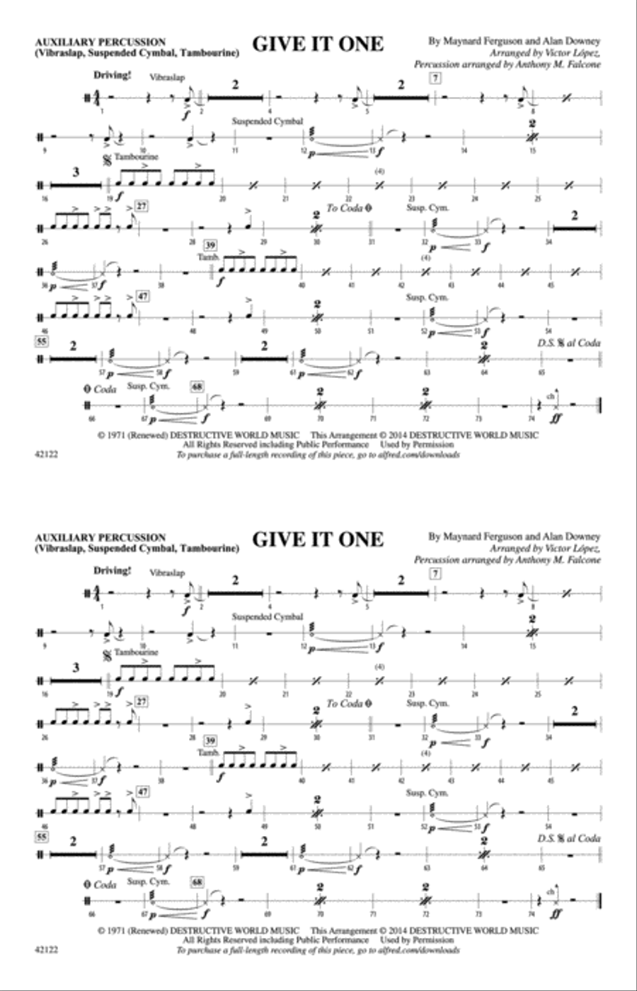 Give It One: Auxiliary Percussion Marching Band scores gallery preview page 1