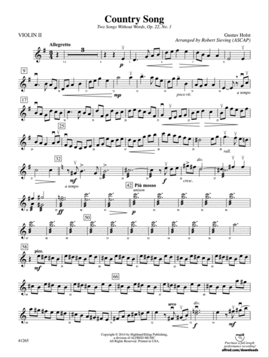 Country Song: 2nd Violin Country Song: 2nd Violin String Orchestra scores gallery preview page 1