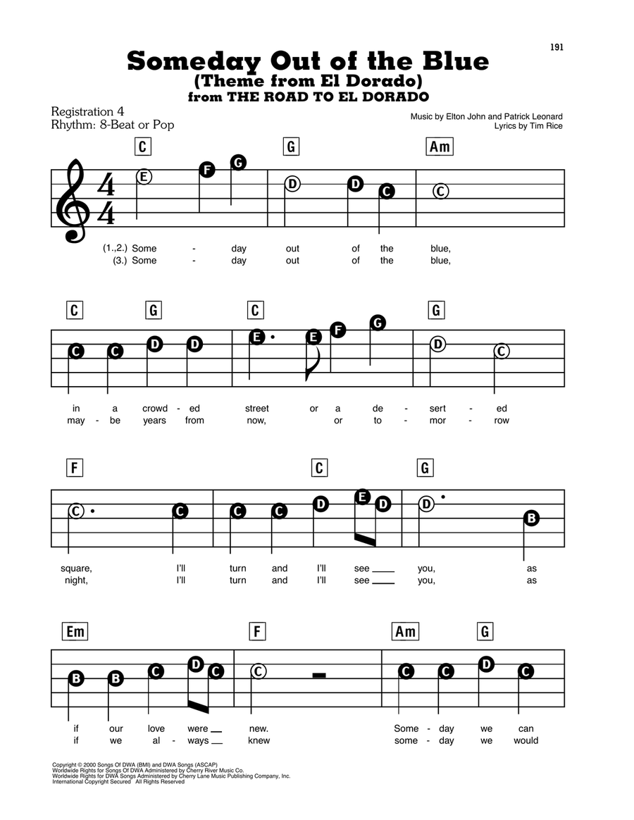 Someday Out Of The Blue (Theme from The Road To El Dorado) Electronic Keyboard scores gallery preview page 1