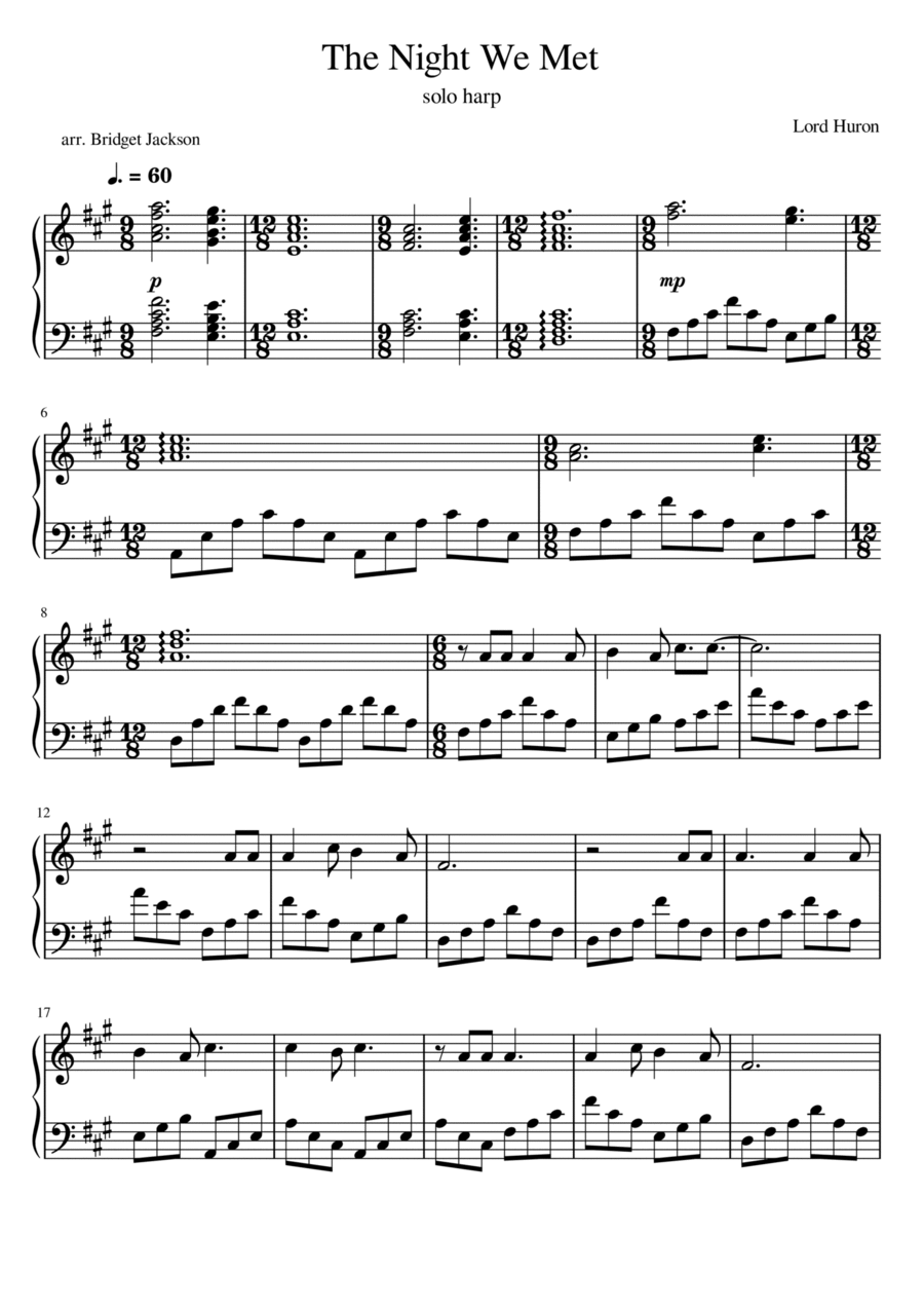 The Night We Met Harp scores gallery preview page 1