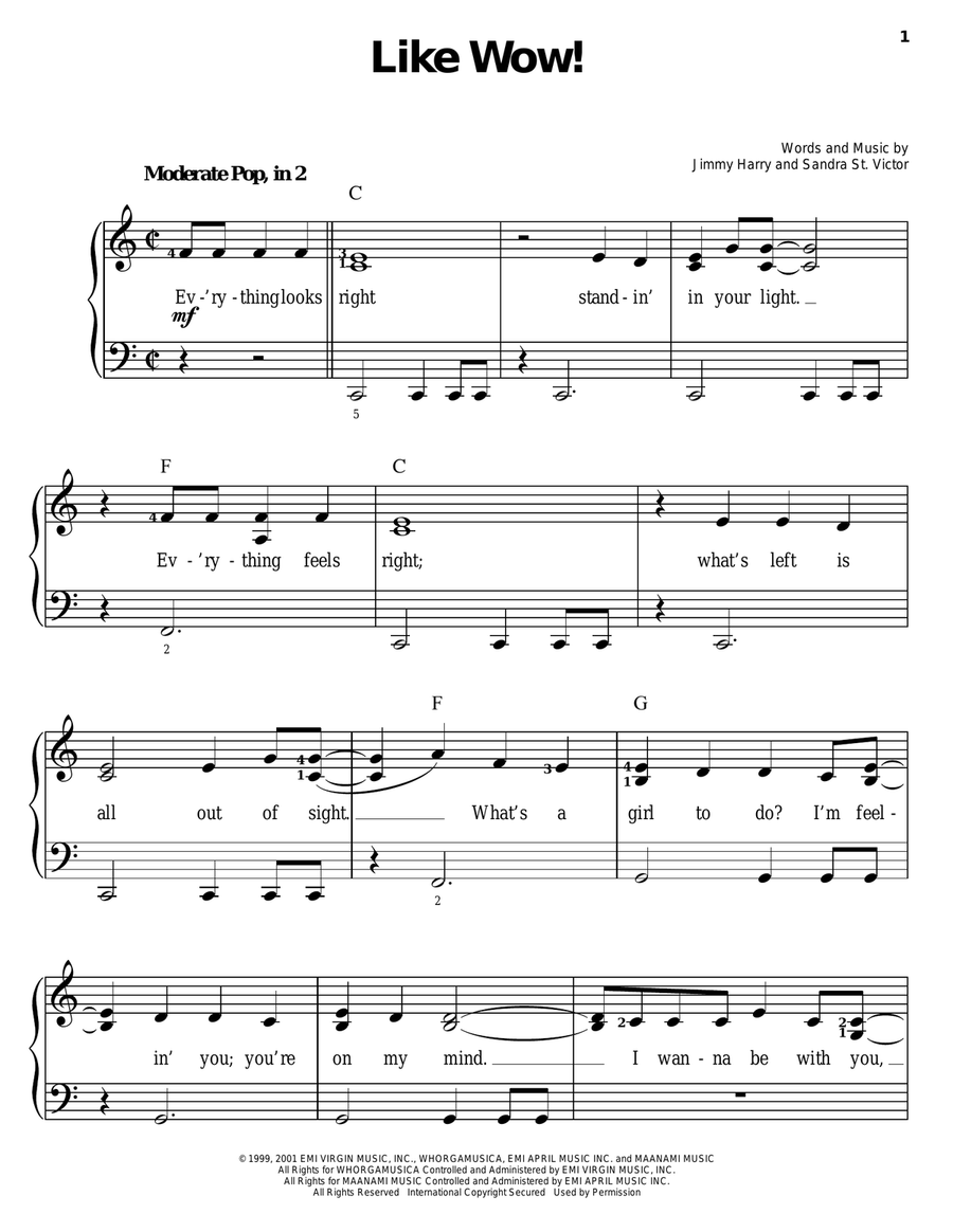 Like Wow! Easy Piano scores gallery preview page 1