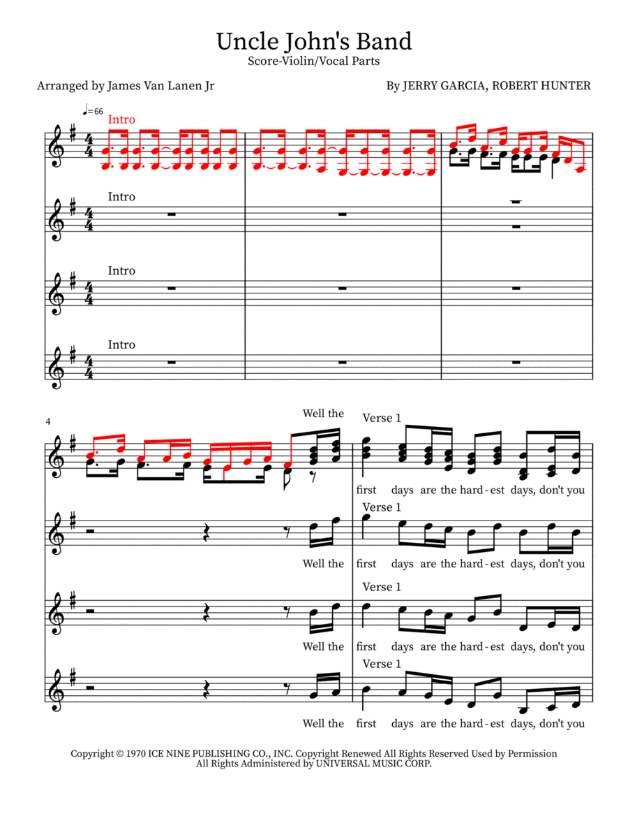 Uncle John's Band Uncle John's Band Alto Voice scores gallery preview page 1