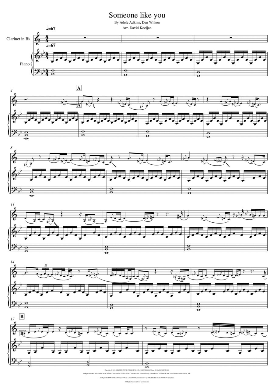 Someone Like You Clarinet Solo scores gallery preview page 1