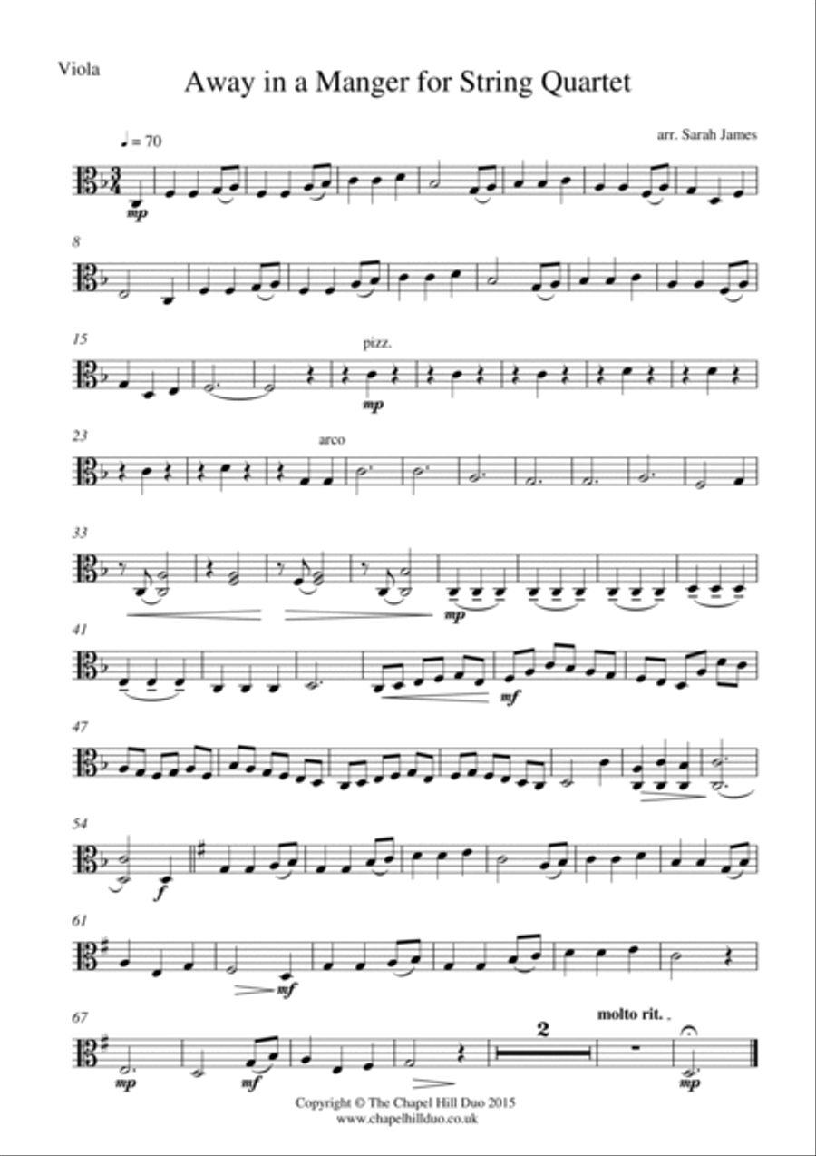 Away in a Manger for String Quartet - Full Length Carol Arrangement by the Chapel Hill Duo String Quartet scores gallery preview page 4