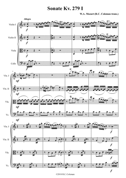 Mozart Sonata kv. 279 for String quartet image number null