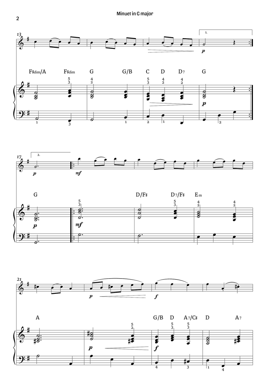 Minuet in G major (violin and piano) Violin Solo scores gallery preview page 2