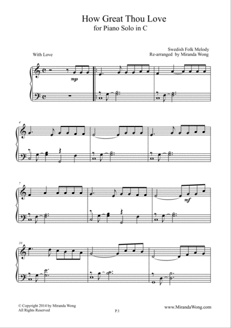 How Great Thou Love - Children Piano Solo in C Key Piano Method scores gallery preview page 1