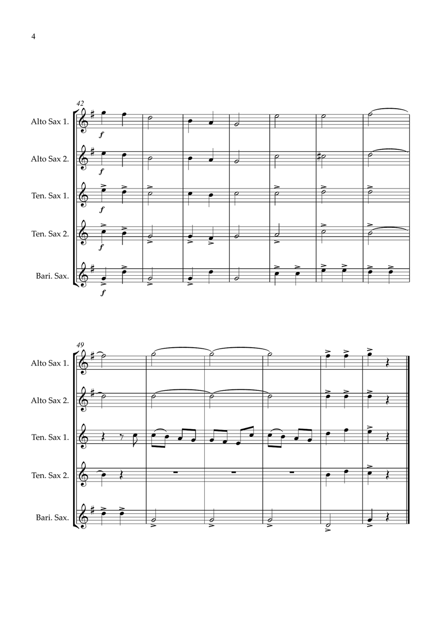 Joy To The World Sax quintet easy intermediate Saxophone Quintet scores gallery preview page 4
