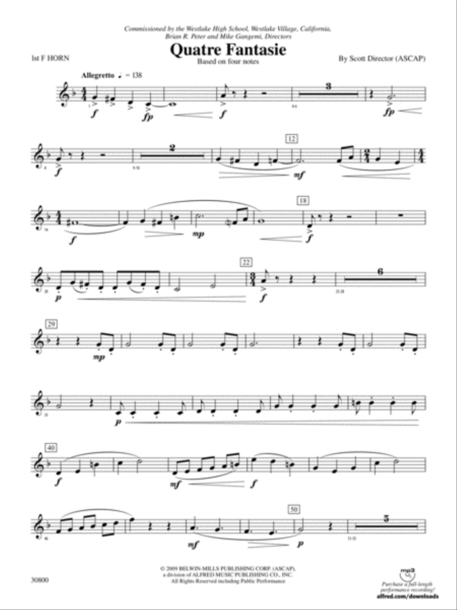 Quatre Fantasie: 1st F Horn Concert Band scores gallery preview page 1