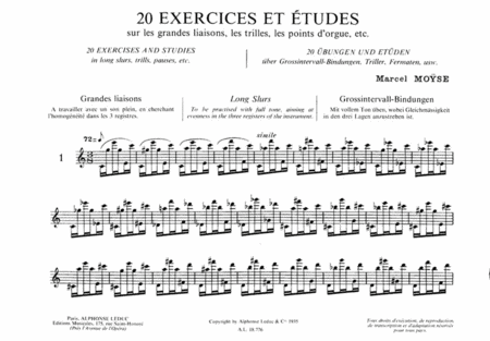 20 Exercices et Etudes pour Flute
