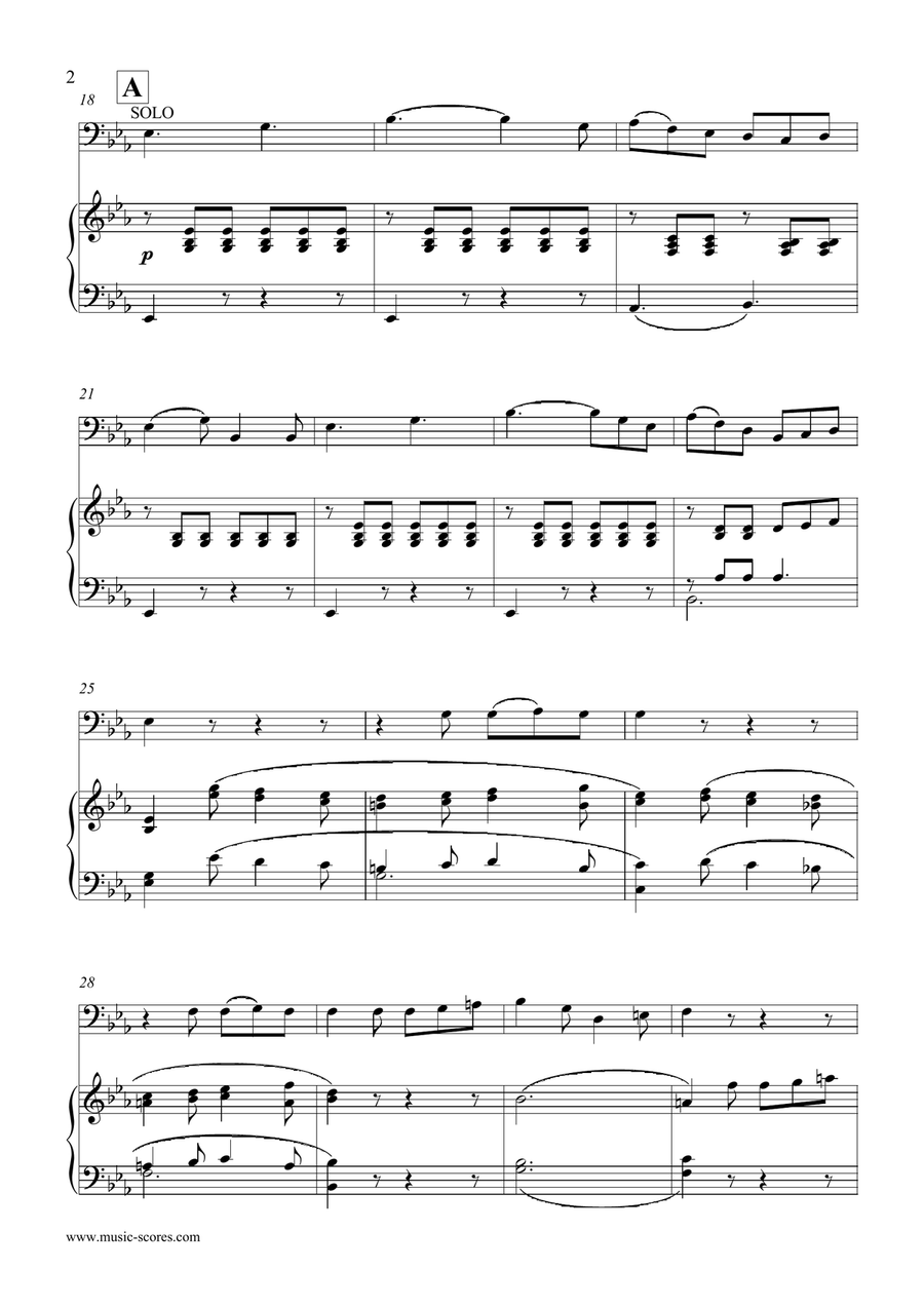 3rd Movement, Rondo, from Mozart's Horn Concerto no. 4 - Trombone and Piano Piano scores gallery preview page 2