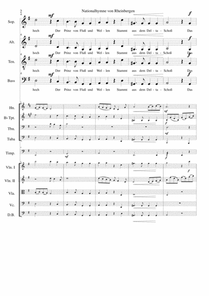 Nationalhymne von Rheinbergen (Rheinbergeb National Anthem) Unison choir and orchestra (incl Parts) image number null