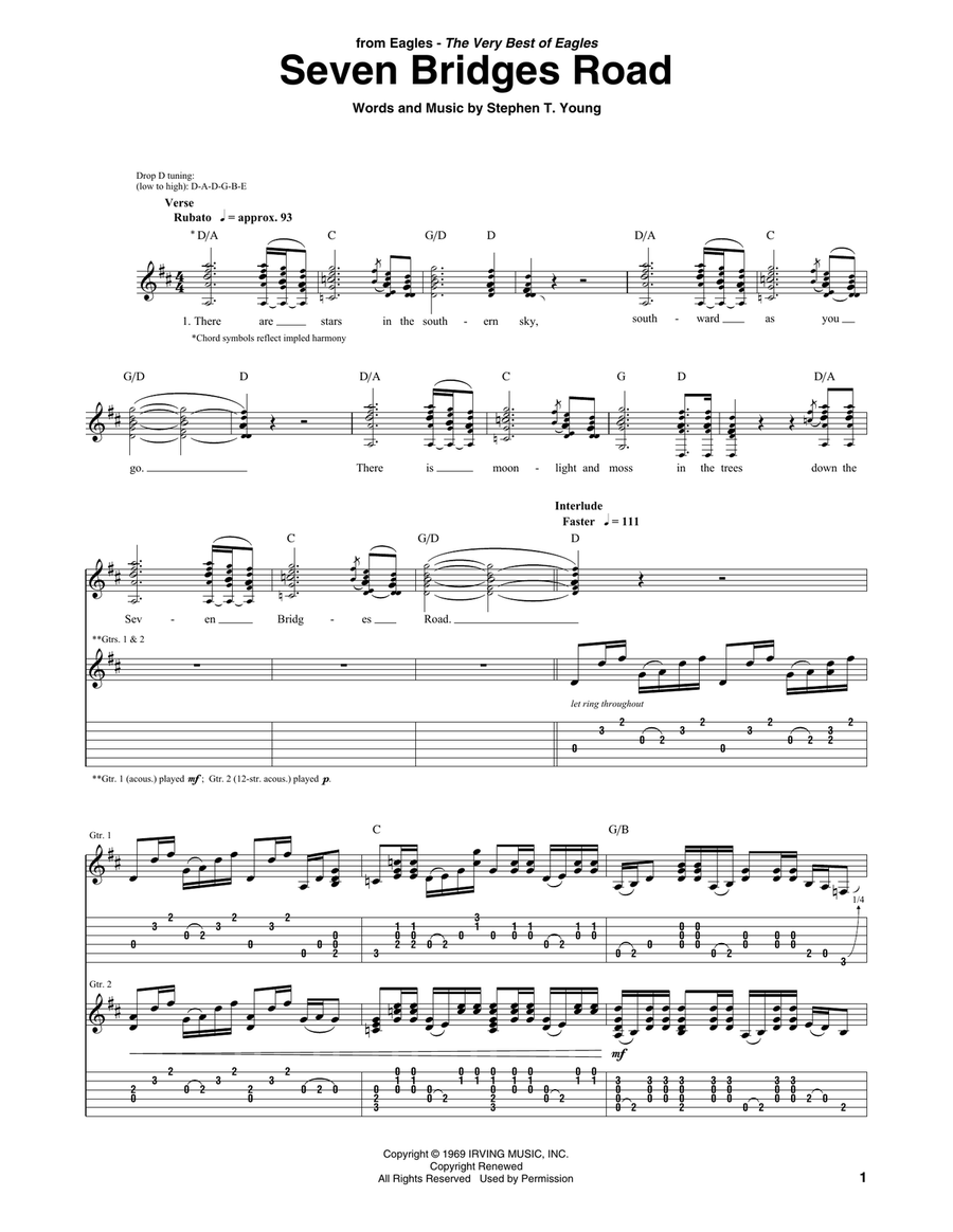 Seven Bridges Road Acoustic Guitar scores gallery preview page 1