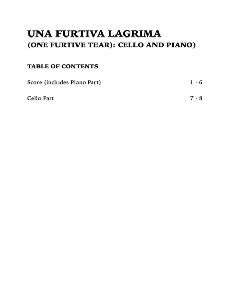 One Furtive Tear (Una Furtiva Lagrima): Cello and Piano image number null