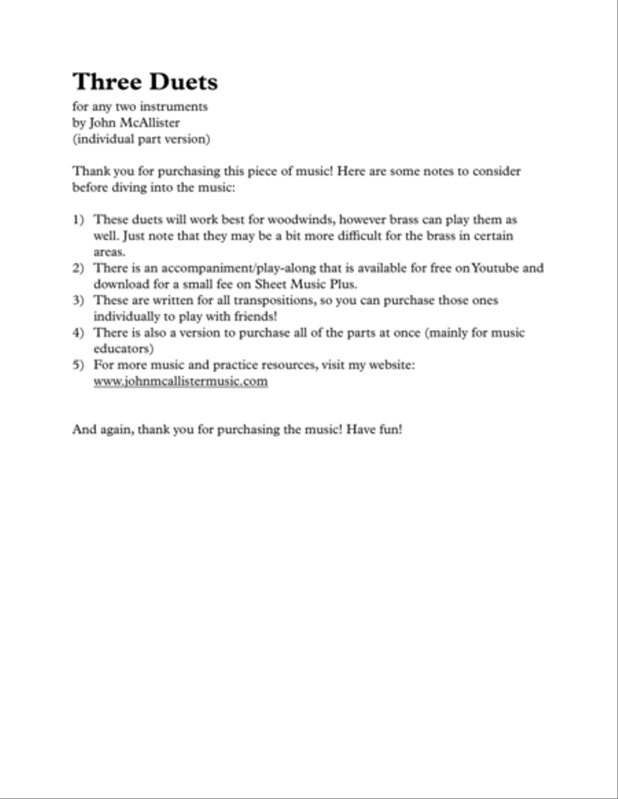Three Duets - For Any Two Instruments (Eb Transposition) Woodwind Duet scores gallery preview page 1