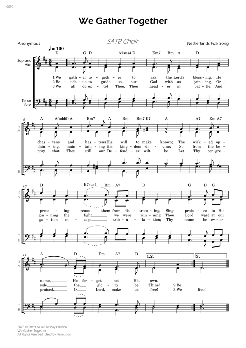 We Gather Together - SATB Choir - W/Chords image number null