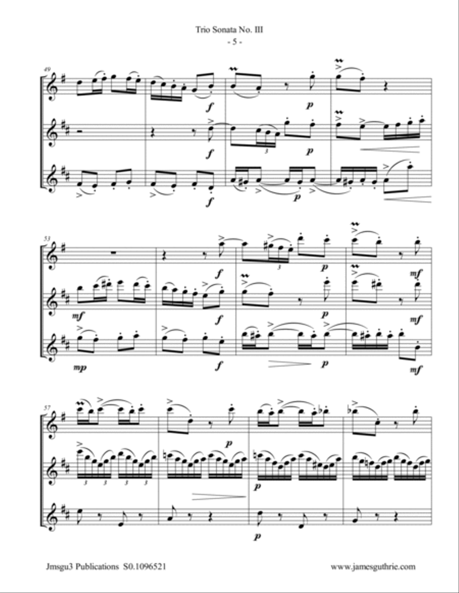 BACH: Trio Sonata No. 3 BWV 527 for Sax Trio Soprano Saxophone scores gallery preview page 5
