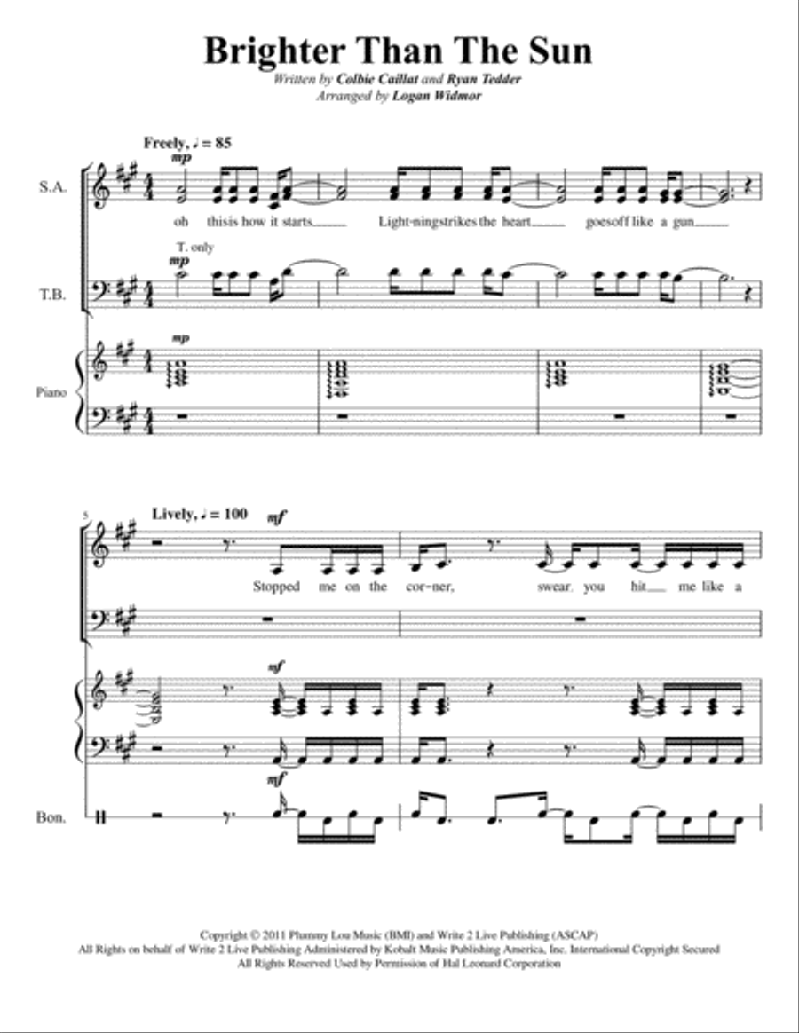 Brighter Than The Sun 4-Part scores gallery preview page 1