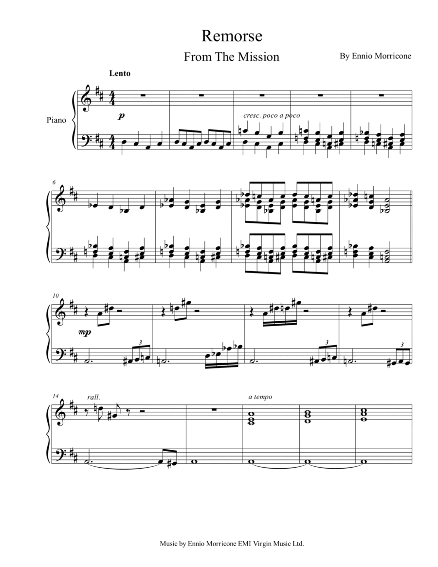 Remorse Remorse Piano Solo scores gallery preview page 1