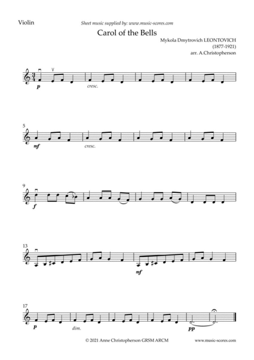 Carol of the Bells - Easy Violin with note names image number null