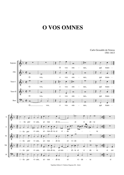 O VOS OMNES - Gesualdo da Venosa - For SATTB Choir image number null