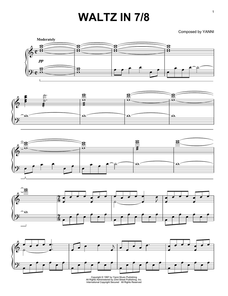 Waltz in 7/8 Piano Solo scores gallery preview page 1
