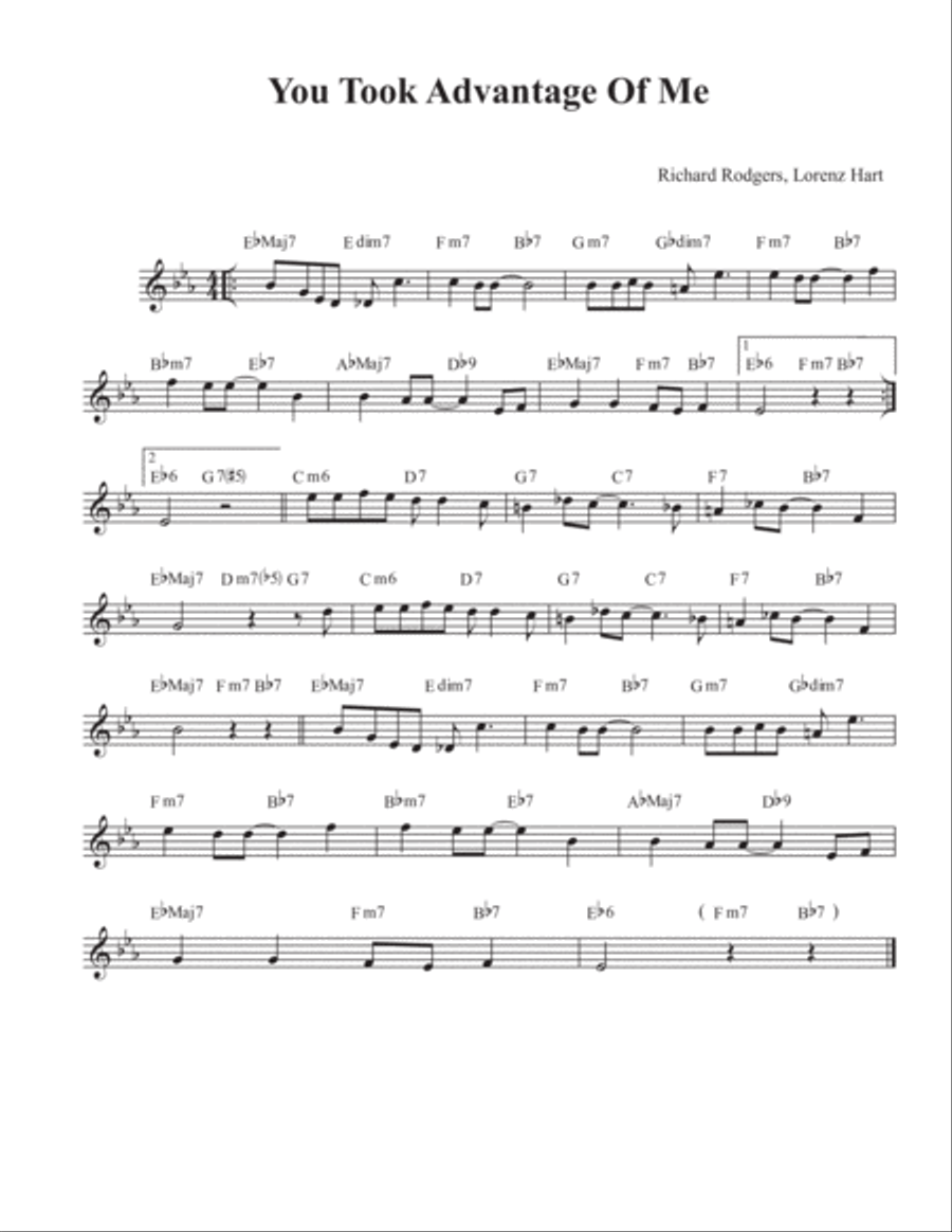 You Took Advantage Of Me You Took Advantage Of Me Piano, Vocal, Guitar scores gallery preview page 1