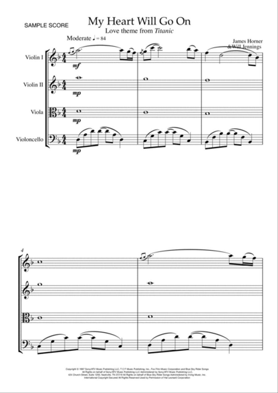 My Heart Will Go On (Love Theme from Titanic) String Quartet scores gallery preview page 3