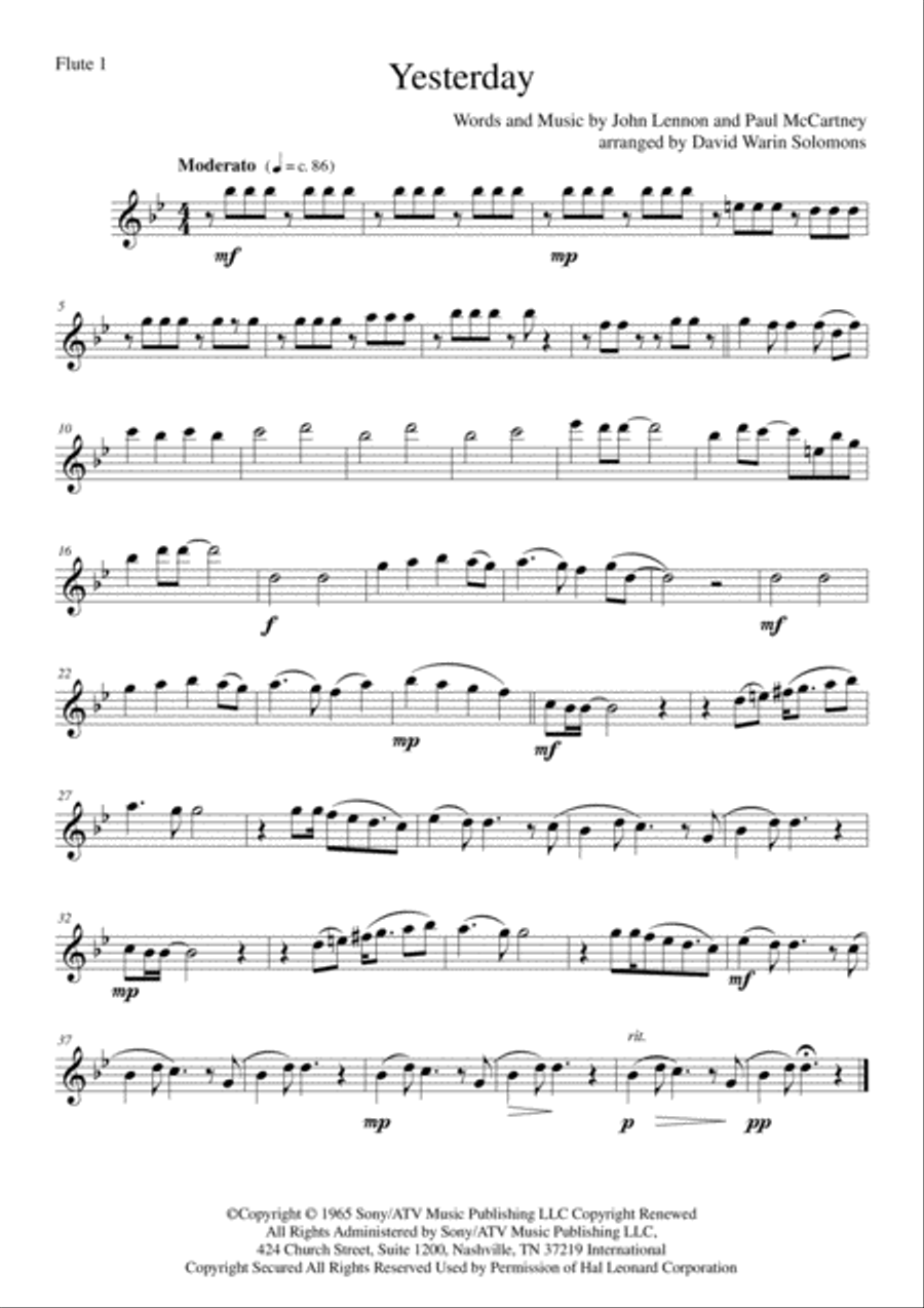 Yesterday Woodwind Quartet scores gallery preview page 6