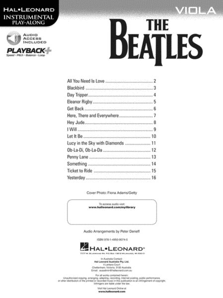 The Beatles – Instrumental Play-Along by The Beatles Viola Solo - Sheet Music
