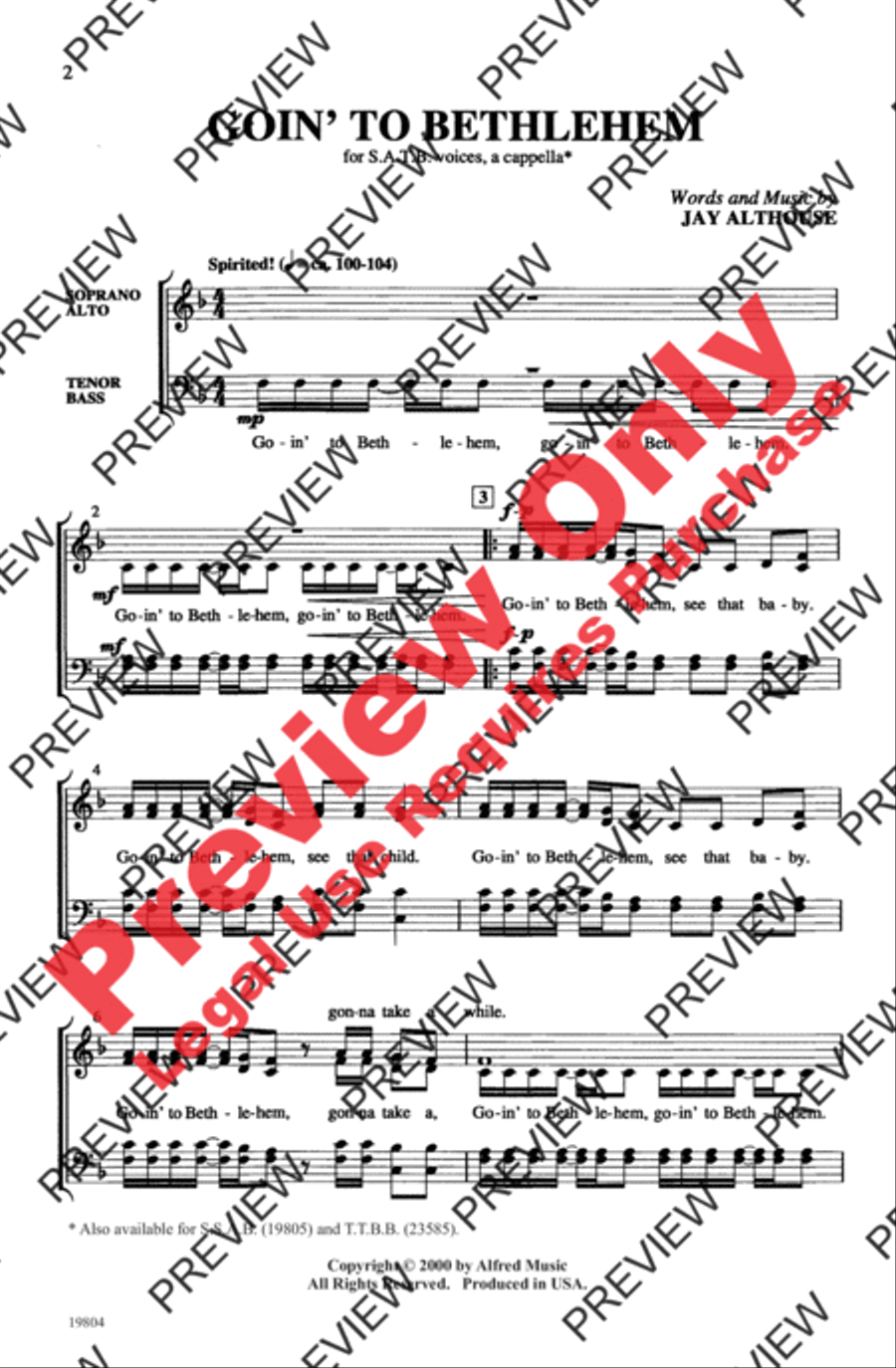 Goin' to Bethlehem 4-Part scores gallery preview page 2