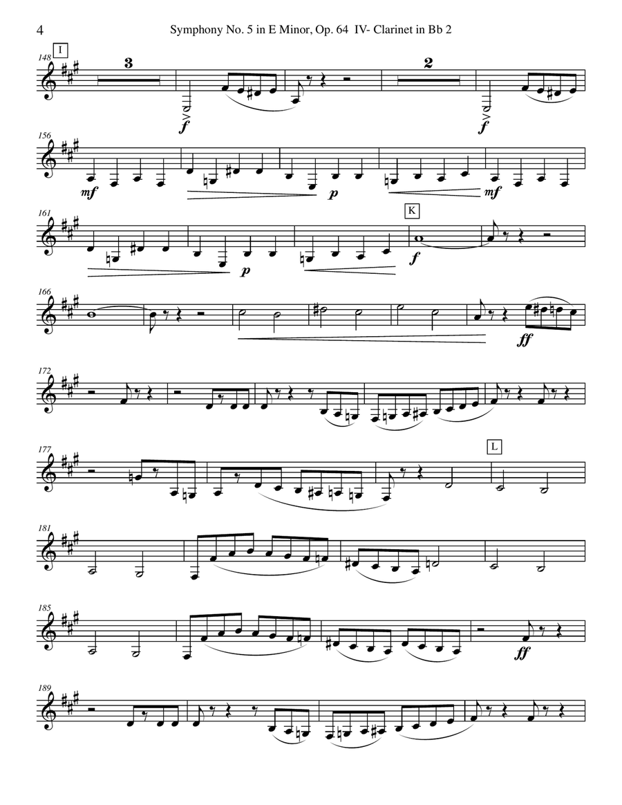 ‪Tchaikovsky‬ Symphony No. 5, Movement IV - Clarinet in Bb 2 (Transposed Part), Op. 64 B-Flat Clarinet scores gallery preview page 4